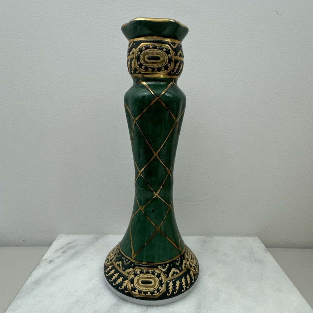 Waccamaw Emerald/Gold Leaf Candlesticks Holders 10.5"
